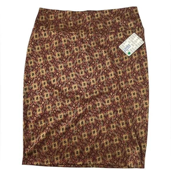 LuLaRoe Cassie Maroon and Gold Pencil Skirt, Size: XL - Picture 1 of 6
